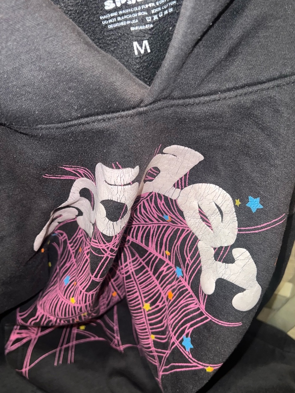 Black Graphic Lightweight Shirt Jacket with Pink Web Print